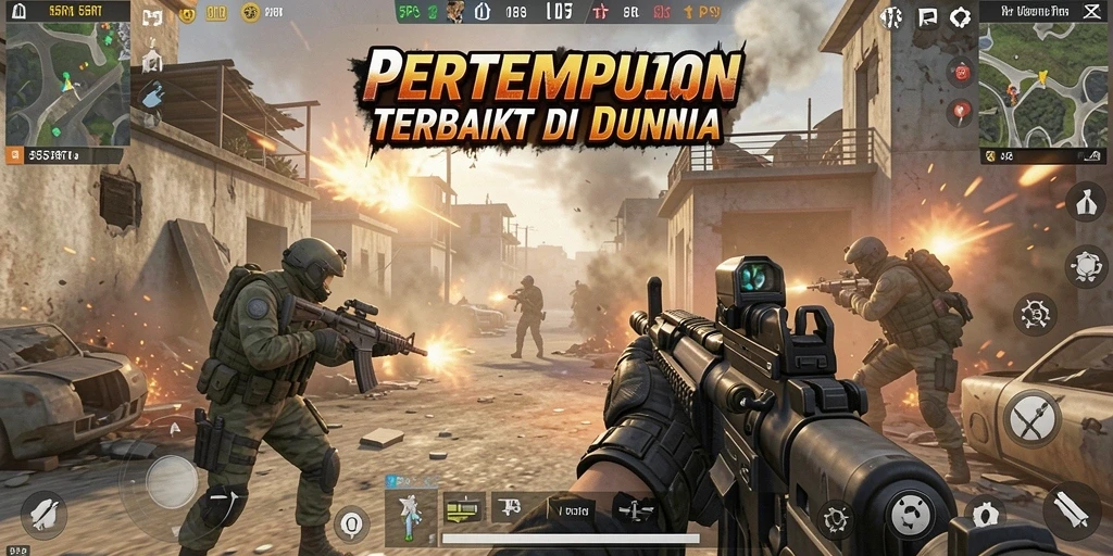Screenshot gameplay intens dari 55RT menampilkan pertempuran luar biasa.