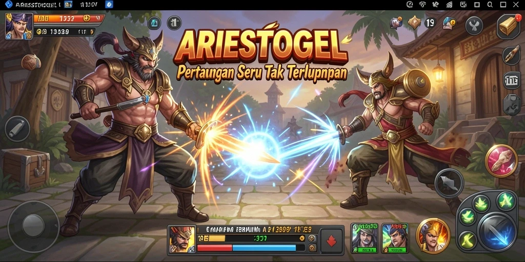 Gameplay ARIESTOGEL dengan pertarungan yang intens dan karakter beragam.