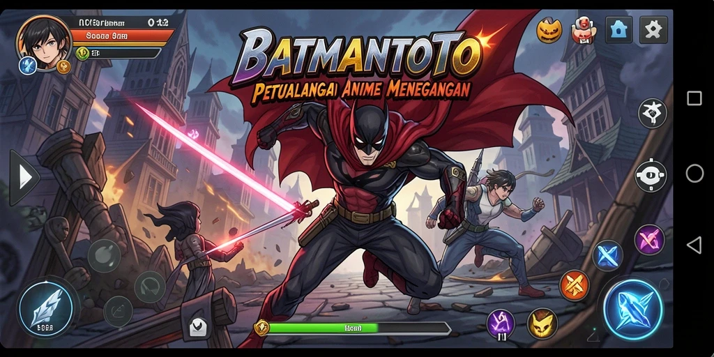 Tampilan layar utama BATMANTOTO dengan aksi karakter Anime.