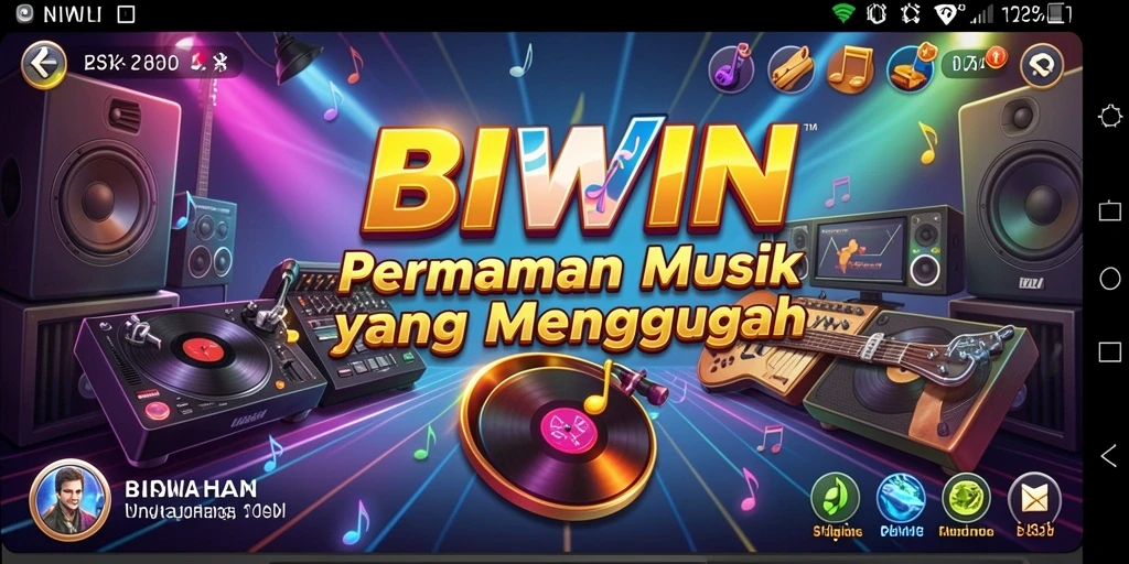 Screenshot utama BIWIN menampilkan gameplay yang menarik dengan iringan musik.