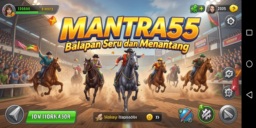 Tangkapan layar utama MANTRA55 yang menampilkan aksi balap mendebarkan.