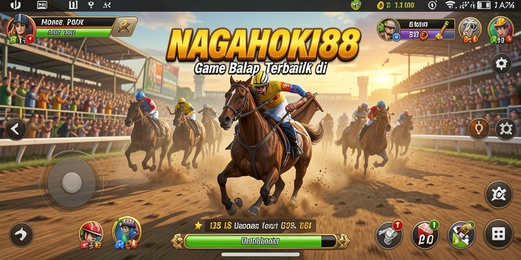 Tampilan gameplay seru dengan mobil balap di lintasan yang menantang.
