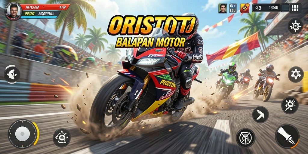 Screenshot gameplay ORISTOTO menunjukkan aksi balapan dramatis.