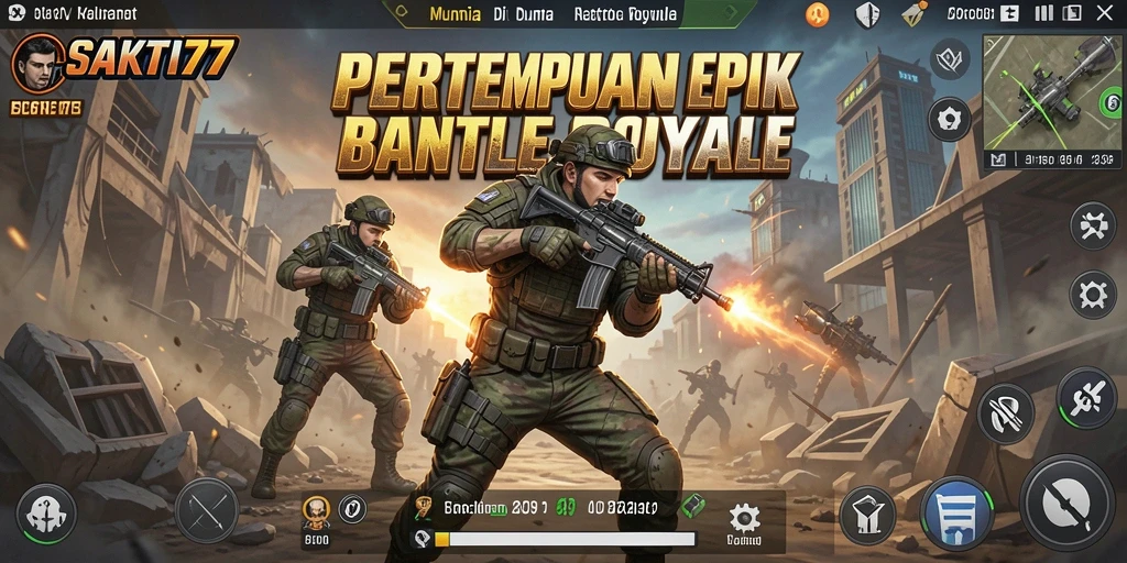 Tangkapan layar SAKTI77 menampilkan aksi intens dalam pertempuran Battle Royale.